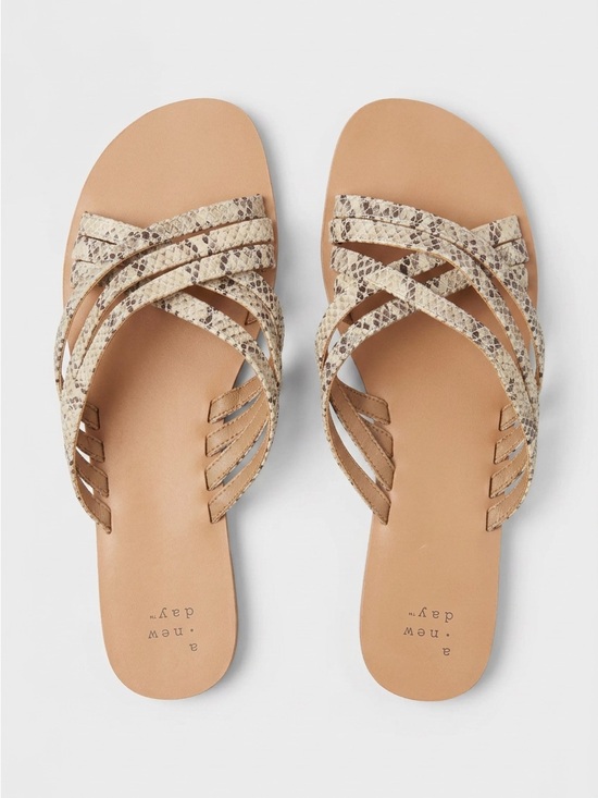 a new day Shoes - a new day Tan Snake-Print Strappy Slide Sandals